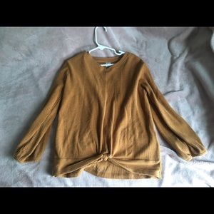 Mustard tie-knot front V neck ribbed sweater ✌🏻